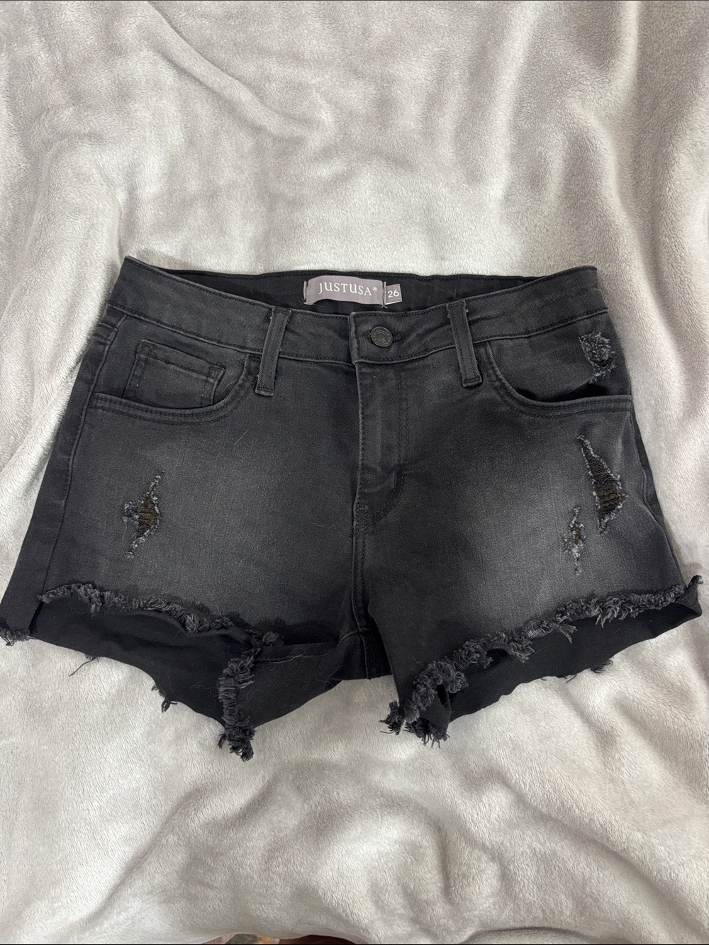 Just USA Black Distressed Frayed Hem Jean Shorts